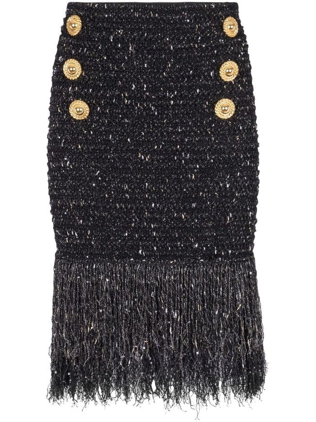 Balmain Tweed Fringe Midi Skirt Skirt In Black