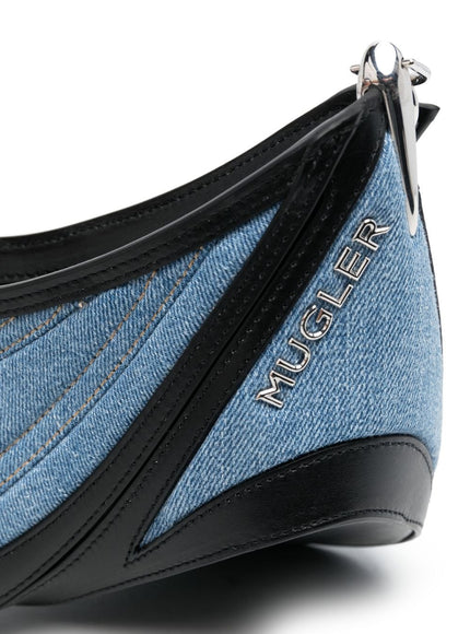 Mugler Medium Denim Spiral Curve 01 Denim Shoulder Bag