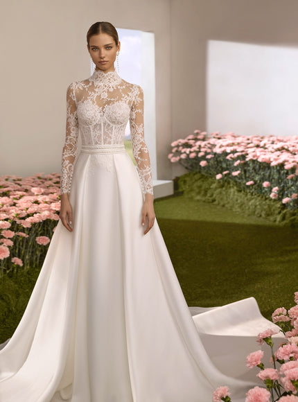Reflejo – High Neck Lace Illusion Wedding Gown