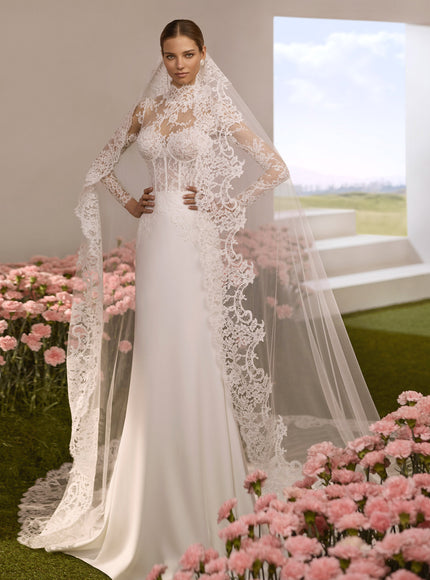 Reflejo – High Neck Lace Illusion Wedding Gown