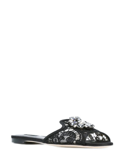 Dolce & Gabbana Embellished Lace Flat Sandals