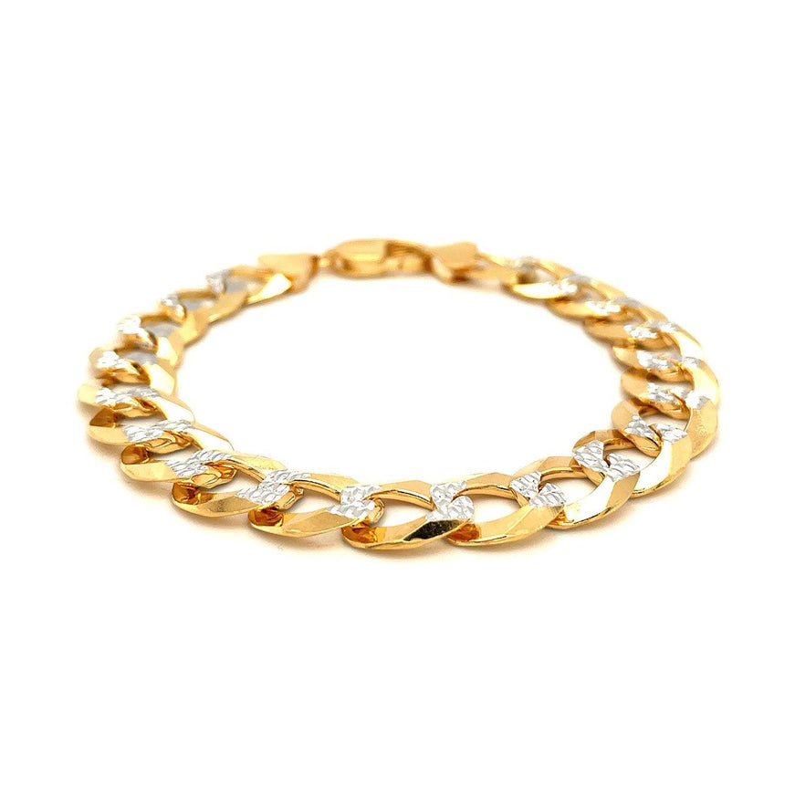 12.18 mm 14k Two Tone Gold Pave Curb Bracelet - Ellie Belle