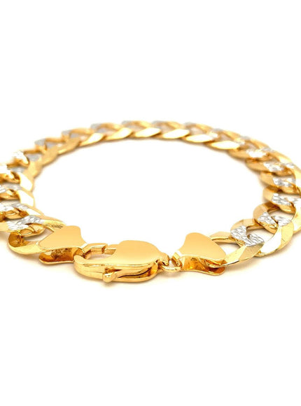 12.18 mm 14k Two Tone Gold Pave Curb Bracelet - Ellie Belle