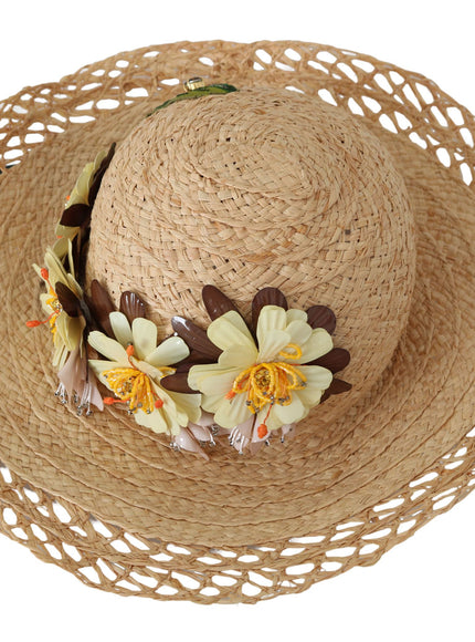 Top view of Dolce & Gabbana beige floral bucket hat