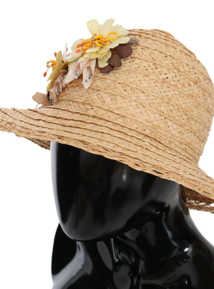 Side view of Dolce & Gabbana beige floral bucket hat