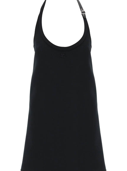 Courreges mini dress with strap and buckle detail.