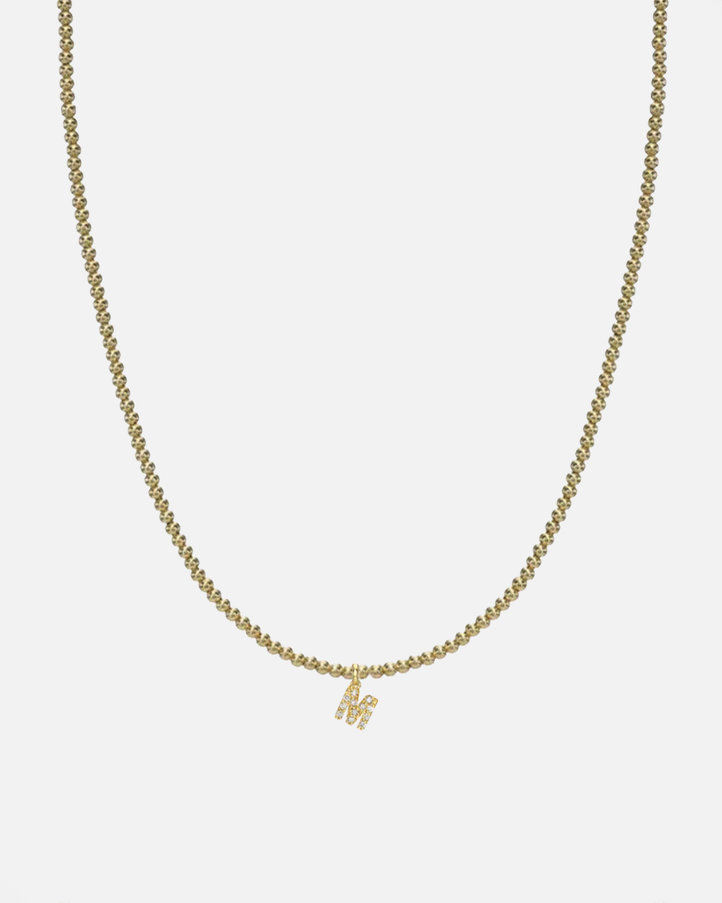 Zoe Lev 14K Gold Mini Diamond Initial Bead Necklace
