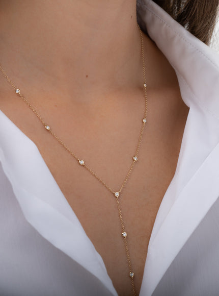 Zoe Lev Bezel Diamond Station Lariat Necklace