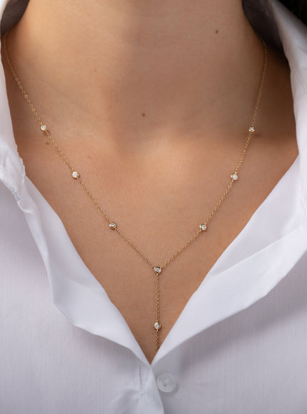 Zoe Lev Bezel Diamond Station Lariat Necklace