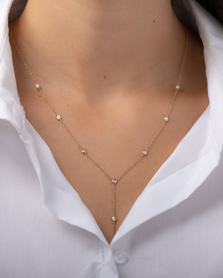 Zoe Lev Bezel Diamond Station Lariat Necklace