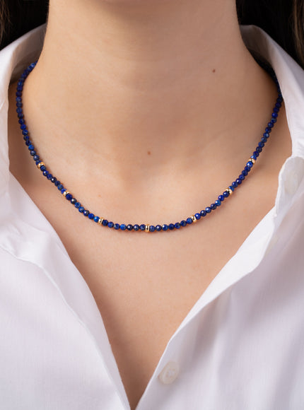 Zoe Lev 14K Gold Blue Lapis Segment Bead Necklace