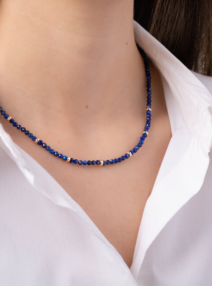 Zoe Lev 14K Gold Blue Lapis Segment Bead Necklace