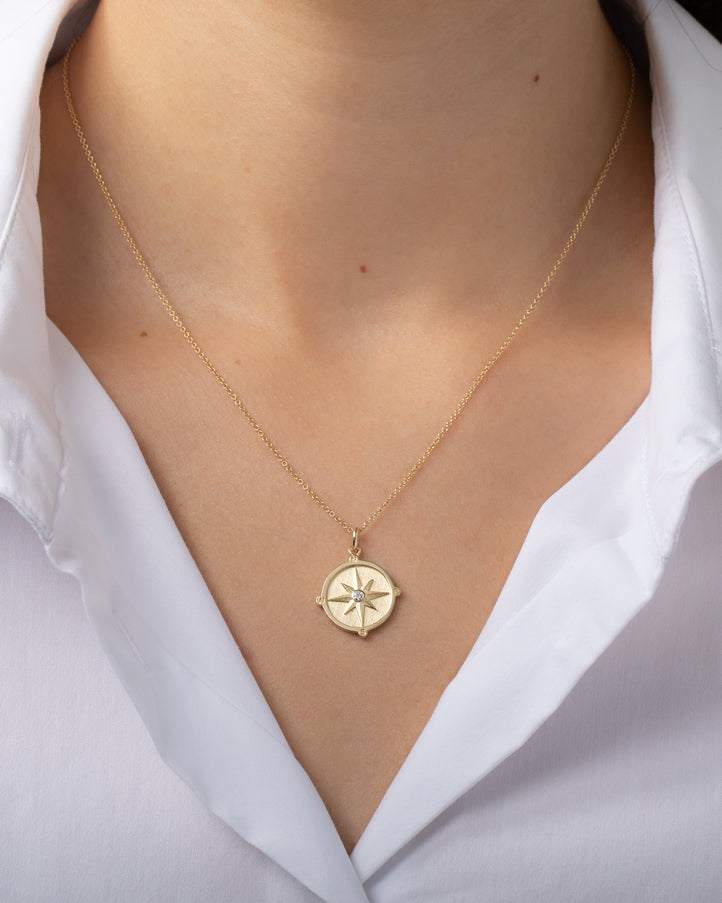 Zoe Lev 14K Gold Diamond Compass Medallion Pendant