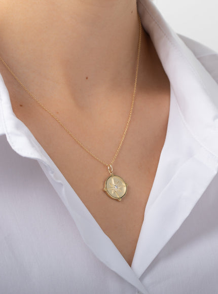 Zoe Lev 14K Gold Diamond Compass Medallion Necklace