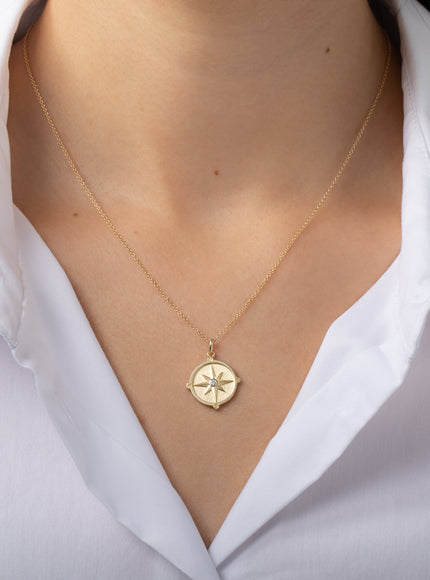 Zoe Lev 14K Gold Diamond Compass Medallion Necklace