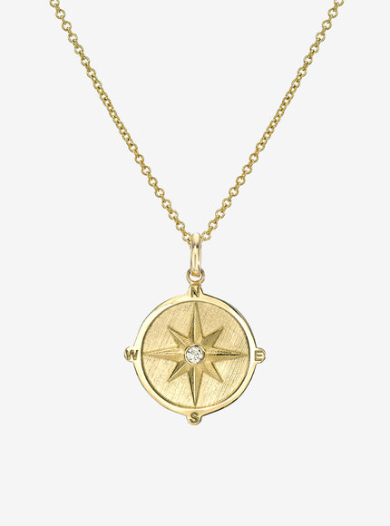 Zoe Lev 14K Gold Diamond Compass Medallion Necklace