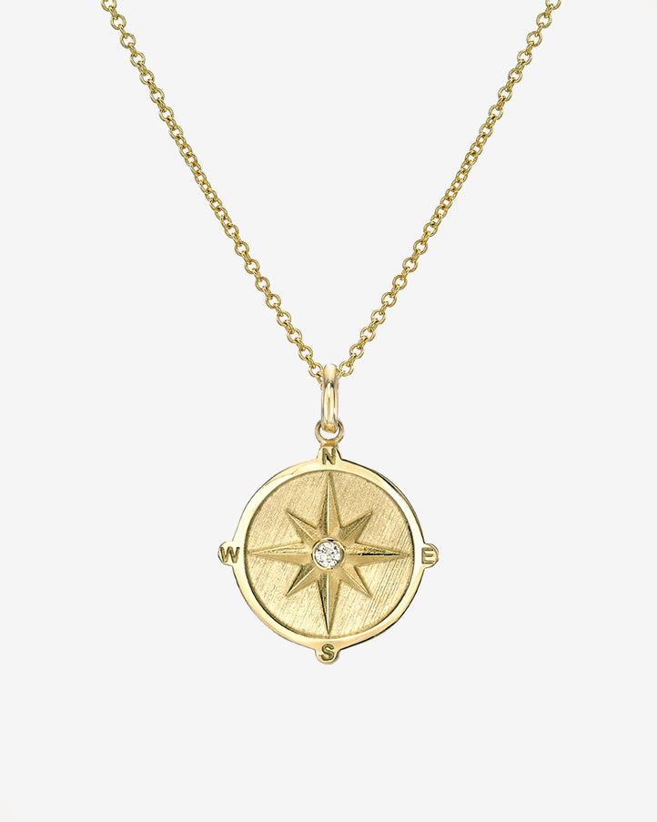 Zoe Lev 14K Gold Diamond Compass Medallion Necklace