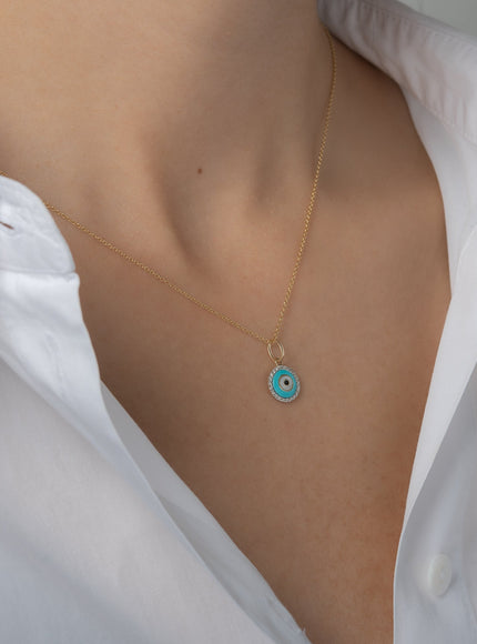 Zoe Lev 14K Gold Diamond Evil Eye Turquoise Pendant