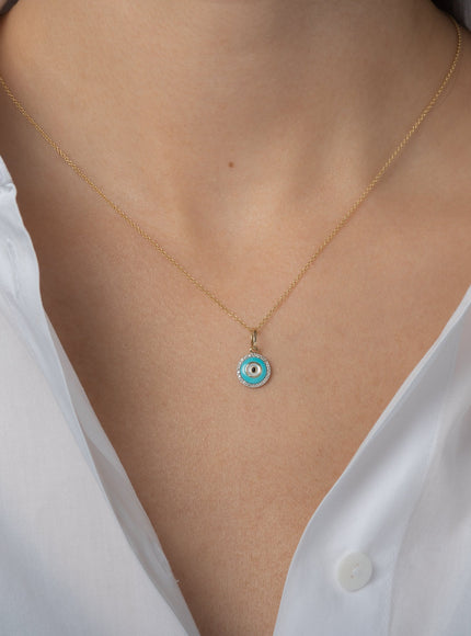 Zoe Lev 14K Gold Diamond Evil Eye Turquoise Pendant