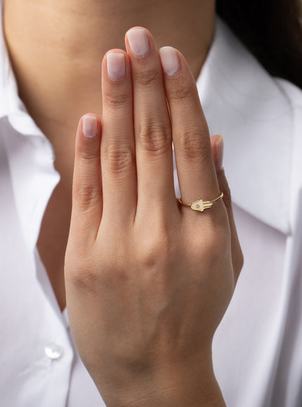Zoe Lev 14K Gold Diamond Hamsa Ring