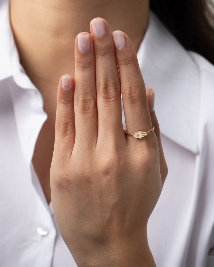 Zoe Lev 14K Gold Diamond Hamsa Ring