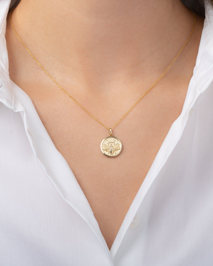 Zoe Lev 14K Gold Diamond Queen Bee Medallion Pendant