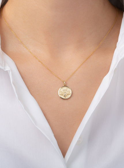 Zoe Lev 14K Gold Diamond Queen Bee Medallion Necklace