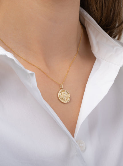 Zoe Lev 14K Gold Diamond Queen Bee Medallion Necklace