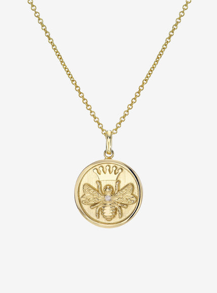 Zoe Lev 14K Gold Diamond Queen Bee Medallion Necklace