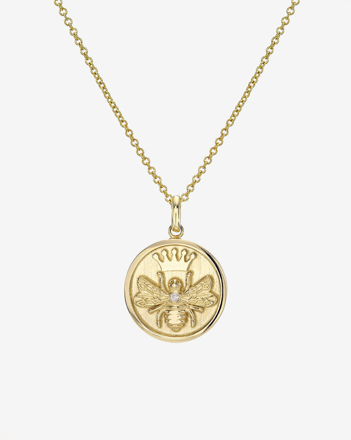 Zoe Lev 14K Gold Diamond Queen Bee Medallion Necklace