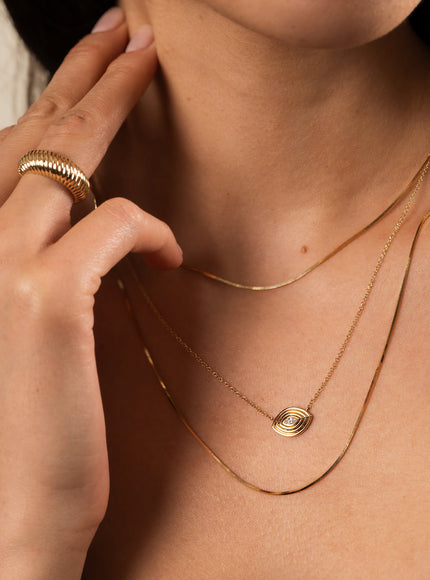Zoe Lev 14K Gold Diamond Ribbed Evil Eye Necklace
