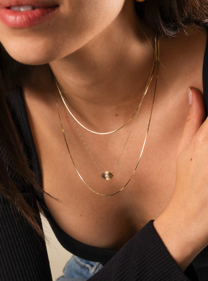 Zoe Lev 14K Gold Diamond Ribbed Evil Eye Necklace