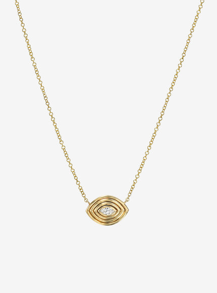 Zoe Lev 14K Gold Diamond Ribbed Evil Eye Necklace