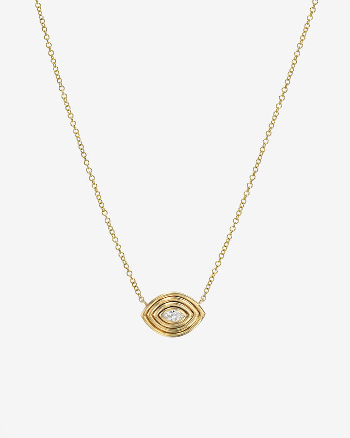 Zoe Lev 14K Gold Diamond Ribbed Evil Eye Necklace