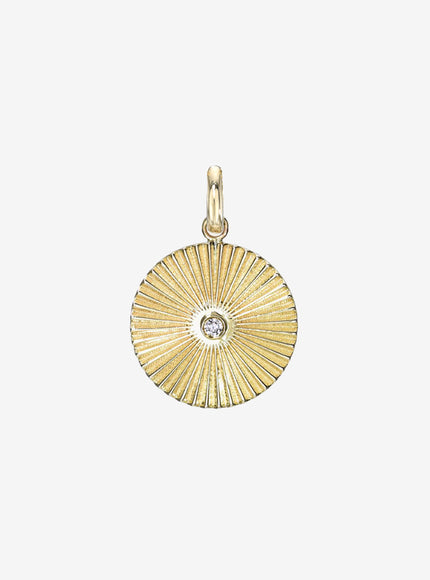 Zoe Lev 14K Gold Fluted Disc with Diamond Pendant