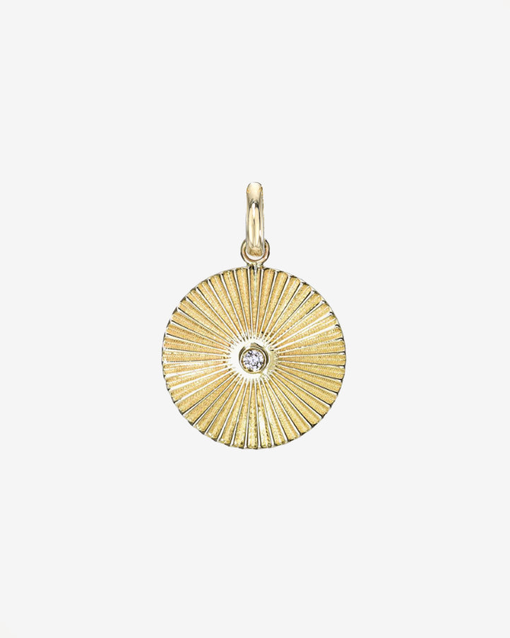 Zoe Lev 14K Gold Fluted Disc with Diamond Pendant