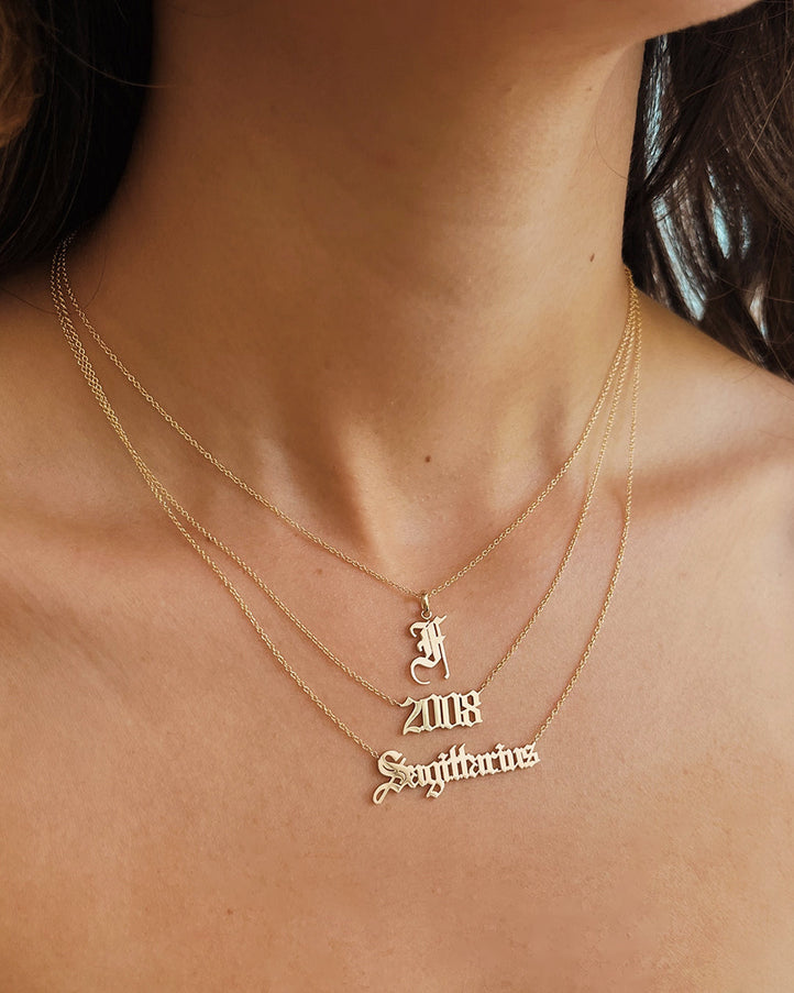 Zoe Lev 14K Gold Gothic Initial Necklace