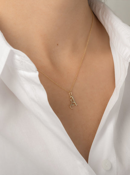 Zoe Lev 14K Gold Gothic Initial Necklace