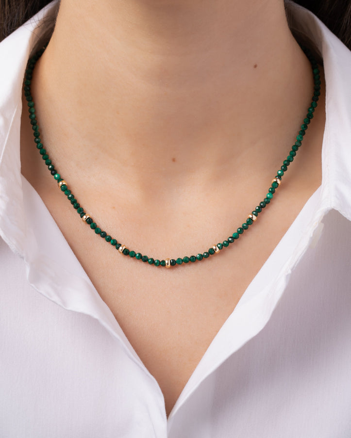 Zoe Lev 14K Gold Malachite Segment Bead Necklace