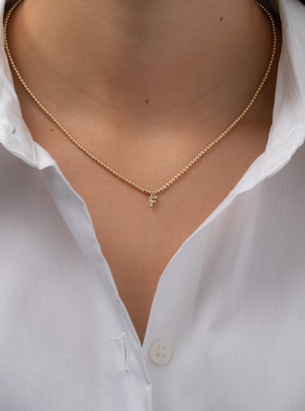 Zoe Lev 14K Gold Mini Diamond Initial Bead Necklace