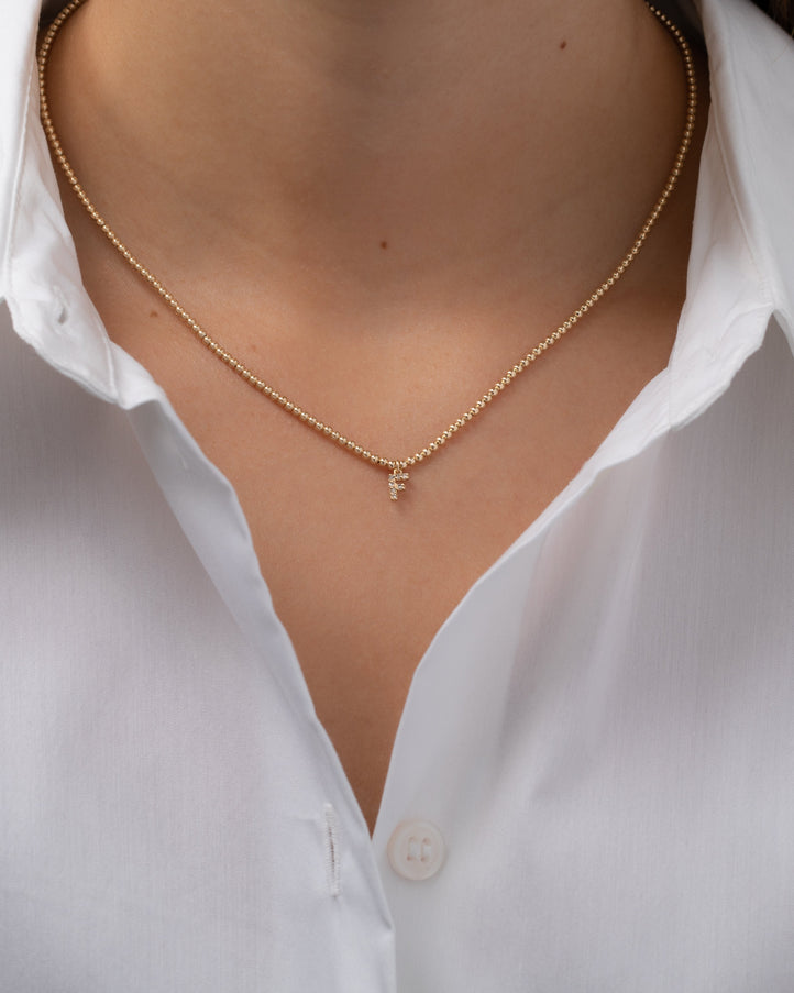 Zoe Lev 14K Gold Mini Diamond Initial Bead Necklace