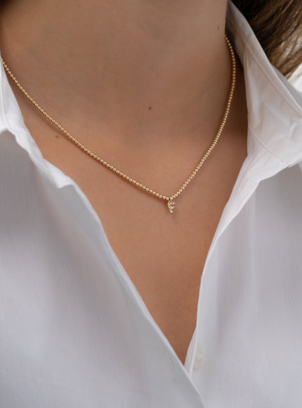 Zoe Lev 14K Gold Mini Diamond Initial Bead Necklace