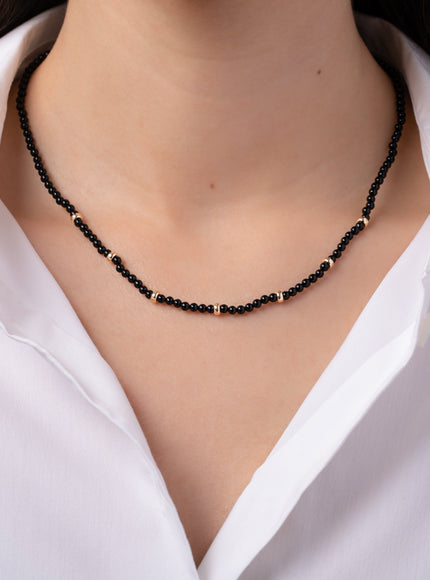 Zoe Lev 14K Gold Black Onyx Segment Bead Necklace