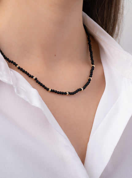 Zoe Lev 14K Gold Black Onyx Segment Bead Necklace