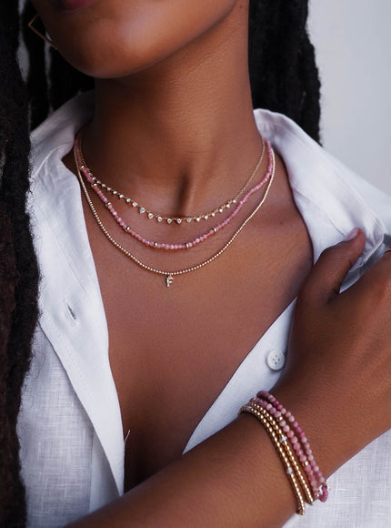 Zoe Lev 14K Gold Pink Rhodochrosite Segment Bead Necklace