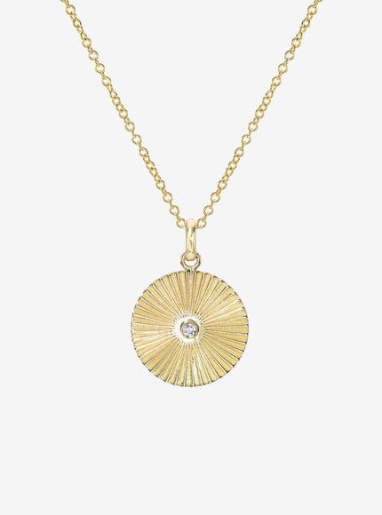 Zoe Lev 14K Gold Fluted Disc with Diamond Necklace