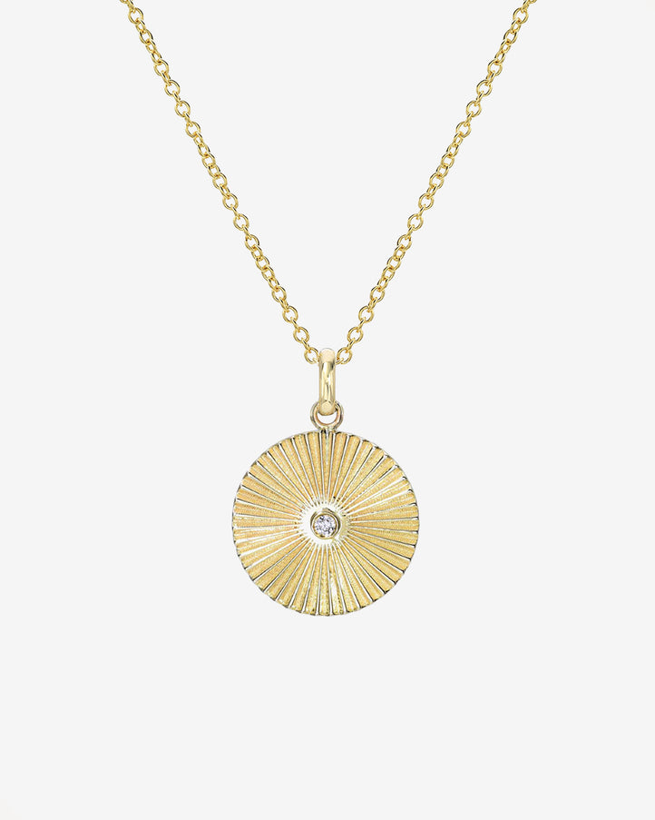 Zoe Lev 14K Gold Fluted Disc with Diamond Necklace