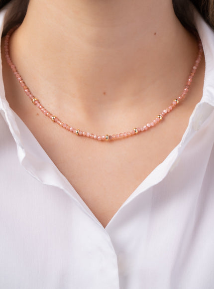 Zoe Lev 14K Gold Pink Rhodochrosite Segment Bead Necklace
