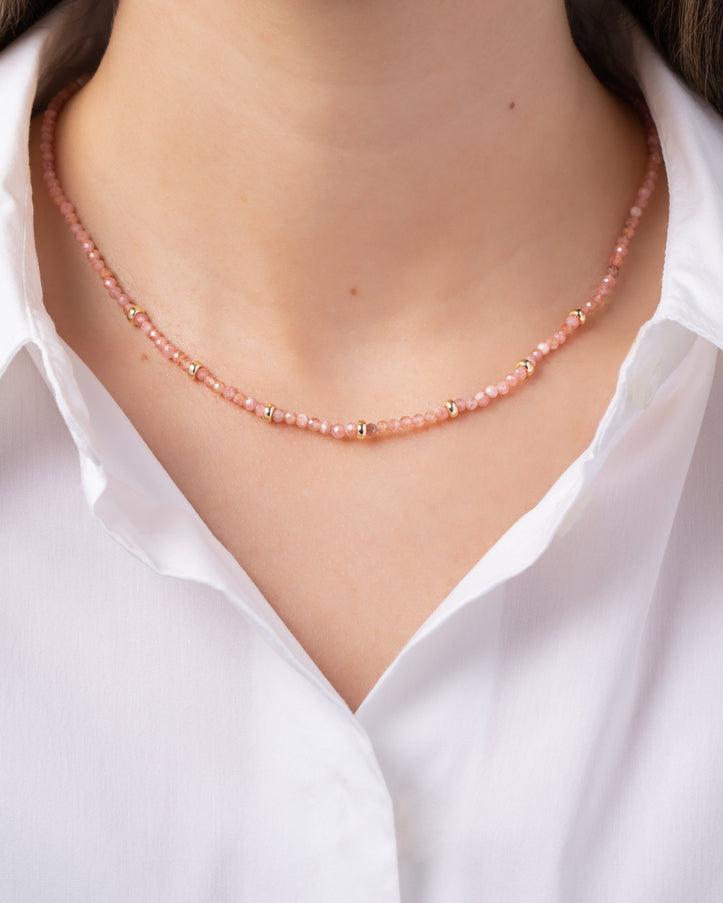 Zoe Lev 14K Gold Pink Rhodochrosite Segment Bead Necklace