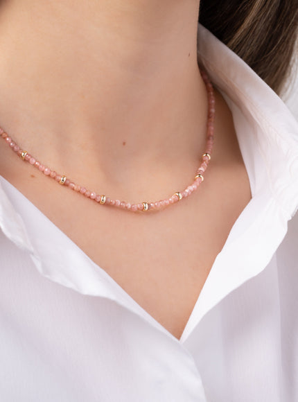 Zoe Lev 14K Gold Pink Rhodochrosite Segment Bead Necklace
